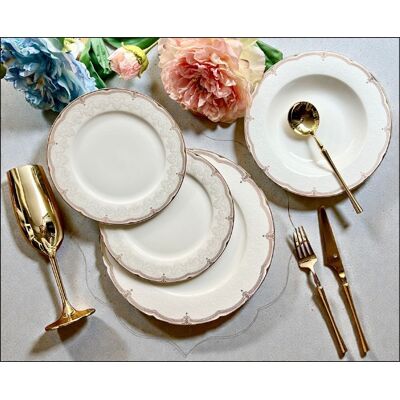 Luxury White And Gold 24 Piece New Bone China 6 Piece Dinnerware Set By Konigtum Luxury White And Gold 24 Piece New Bone China 6 Piece Dinnerware Set By Konigtum