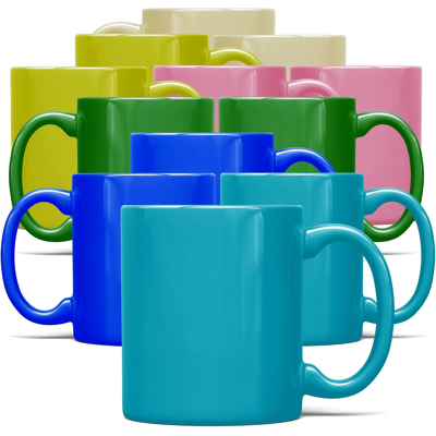 Branded Colourful Mugs Set Of 12 330ml Ceramic Drinkware Set Coloured Cups For Tea Coffe Branded Colourful Mugs Set Of 12 330ml Ceramic Drinkware Set Coloured Cups For Tea Coffe