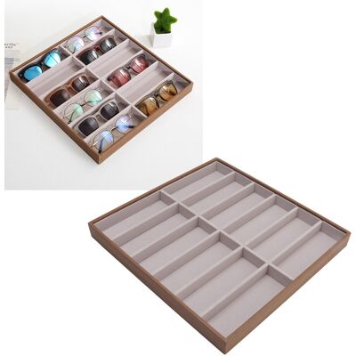 Care+ 12 Grids Sunglasses Display Tray Pu Wood Grain Sunglasses Storage Case For Home Care+ 12 Grids Sunglasses Display Tray Pu Wood Grain Sunglasses Storage Case For Home
