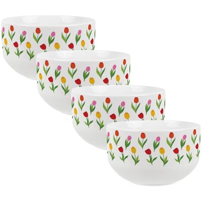 Purely Home Tulip Print Large Cereal Bowl Set - 4x Ceramic Floral Serving Bowls Purely Home Tulip Print Large Cereal Bowl Set - 4x Ceramic Floral Serving Bowls