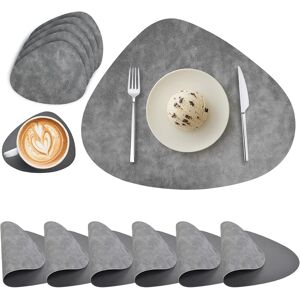 Wanfolle Placemats And Coasters Sets Of 6, Round Pu Leather Table Mats Dual-Sided Place Wanfolle Placemats And Coasters Sets Of 6, Round Pu Leather Table Mats Dual-Sided Place