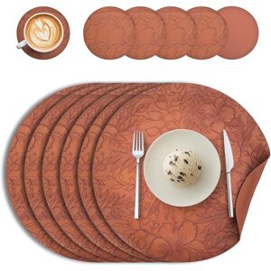 Wanfolle Round Placemats And Coasters Set Of 6, Floral Leather Table Place Mats 34cm Dua Wanfolle Round Placemats And Coasters Set Of 6, Floral Leather Table Place Mats 34cm Dua