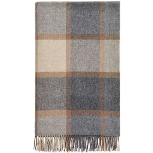 Merino Lambswool Throw Blanket In Beige Grey - Bronte By Moon Block Windowpane Merino Lambswool Throw Blanket In Beige Grey - Bronte By Moon Block Windowpane
