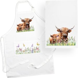 Purely Home Highland Cow & Calf Tea Towel & Apron Set - Farm Animals Kitchen Linens Gifts Purely Home Highland Cow & Calf Tea Towel & Apron Set - Farm Animals Kitchen Linens Gifts