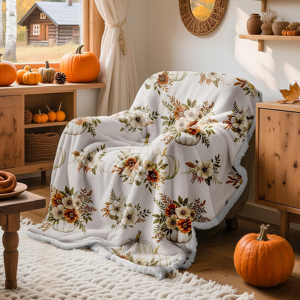 Branded Fall Pumpkin Flannel Throw Blanket, 460gsm Soft Warm Sherpa Fleece Throws, Thick Branded Fall Pumpkin Flannel Throw Blanket, 460gsm Soft Warm Sherpa Fleece Throws, Thick