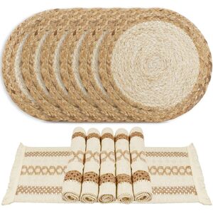 Mi Casa Round Placemats And Cotton Burlap Table Mats Set Of 6, Natural Handmade Mi Casa Round Placemats And Cotton Burlap Table Mats Set Of 6, Natural Handmade