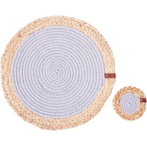 Beliani 12 Piece Placemats And Coasters Set Rosella Grey Jute Cotton Beliani 12 Piece Placemats And Coasters Set Rosella Grey Jute Cotton