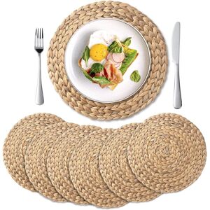 Yangqihome 6 Pack, Round Woven Placemats, Natural Water Hyacinth Placemats, Braided Straw Yangqihome 6 Pack, Round Woven Placemats, Natural Water Hyacinth Placemats, Braided Straw