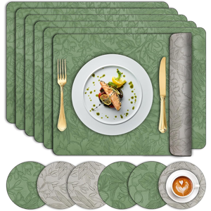 Does Not Apply Placemats And Coaster Sets 6, Dual-Sided Leather Floral Table Mats 30x43 Cm, Hea Does Not Apply Placemats And Coaster Sets 6, Dual-Sided Leather Floral Table Mats 30x43 Cm, Hea