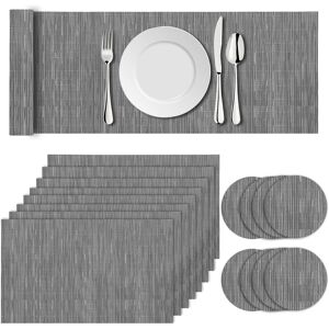 17pcs Light Grey Placemats Table Mats Set, 8 Placemats, 8 Coasters,1 Long Table 17pcs Light Grey Placemats Table Mats Set, 8 Placemats, 8 Coasters,1 Long Table