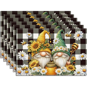 Does Not Apply 6pcs Gnome Bee Sunflower Placemats, 17.7x11.8 Inch Rectangle Sunflower Summer Ta Does Not Apply 6pcs Gnome Bee Sunflower Placemats, 17.7x11.8 Inch Rectangle Sunflower Summer Ta