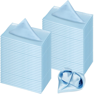 Branded 72 Pack Light Blue Satin Napkins Bulk, 20 X 20 Inch Square Table Napkins Silky E Branded 72 Pack Light Blue Satin Napkins Bulk, 20 X 20 Inch Square Table Napkins Silky E