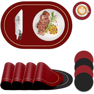Does Not Apply Placemats, Pu Leather Place Mats And Coasters Set Of 4, Dual Color Sided Heat Re Does Not Apply Placemats, Pu Leather Place Mats And Coasters Set Of 4, Dual Color Sided Heat Re