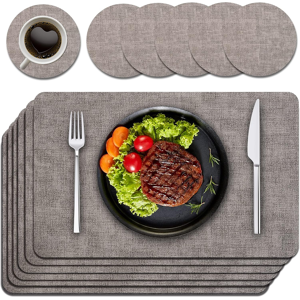 Branded Placemats And Coaster Sets 6, Christmas Table Mats Pu Leather Heat-Resistant Was Branded Placemats And Coaster Sets 6, Christmas Table Mats Pu Leather Heat-Resistant Was