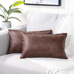 Yaertun Set Of 2 Lumbar Faux Leather Decorative Throw Pillow Covers Modern Soli Yaertun Set Of 2 Lumbar Faux Leather Decorative Throw Pillow Covers Modern Soli