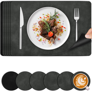Does Not Apply Placemats And Coasters Set Of 6 - Pu Faux Leather Heat Resistant Washable Table Does Not Apply Placemats And Coasters Set Of 6 - Pu Faux Leather Heat Resistant Washable Table