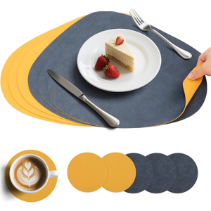 Does Not Apply Placemats And Coasters Set Of 6, Faux Leather Table Mats, Non-Slip, Heat Resista Does Not Apply Placemats And Coasters Set Of 6, Faux Leather Table Mats, Non-Slip, Heat Resista