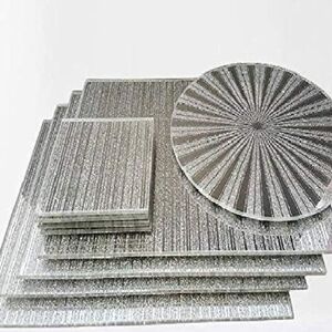 Biznest Set Of 18 Silver Sparkle Glitter Mirrored Glass 8x Coaster 8x Placemat 2x Plate Biznest Set Of 18 Silver Sparkle Glitter Mirrored Glass 8x Coaster 8x Placemat 2x Plate