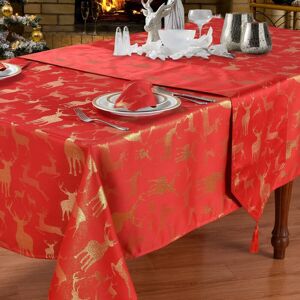 Kitchenwise Large Stag 70\" X 108\" Oblong Luxury Jacquard Tablecloth 178cm X 275cm Red Gold Kitchenwise Large Stag 70\" X 108\" Oblong Luxury Jacquard Tablecloth 178cm X 275cm Red Gold