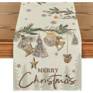 Branded Trees Deer Bells Snowflake Christmas Table Runner, Winter Merry Xmas Kitchen Din Branded Trees Deer Bells Snowflake Christmas Table Runner, Winter Merry Xmas Kitchen Din