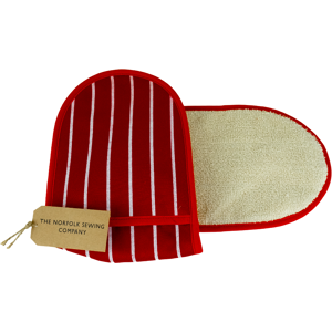 The Norfolk Sewing Company Red Butchers Stripe Double Oven Glove 92cm X 20cm 100% Cotton The Norfolk Sewing Company Red Butchers Stripe Double Oven Glove 92cm X 20cm 100% Cotton