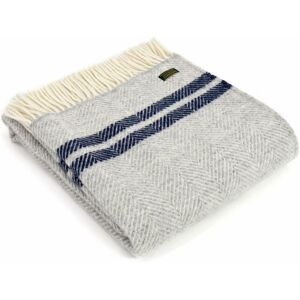 Tweedmill Textiles 100% Wool Throw Blanket Fishbone Silver Grey/navy Blue Stripe Tweedmill Textiles 100% Wool Throw Blanket Fishbone Silver Grey/navy Blue Stripe