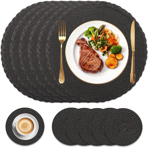Does Not Apply Round Placemats And Coasters Set Of 6, Braided Woven Placemats Washable Heat Res Does Not Apply Round Placemats And Coasters Set Of 6, Braided Woven Placemats Washable Heat Res
