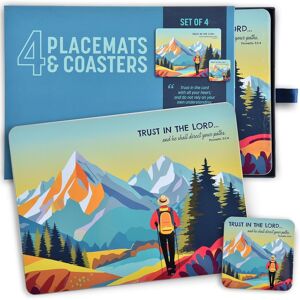 Just Cards Direct Cards & Gifts Christian Placemats Set Of 4, Cork-Backed, Plus 4 Coasters, Heat Resistant, Hik Just Cards Direct Cards & Gifts Christian Placemats Set Of 4, Cork-Backed, Plus 4 Coasters, Heat Resistant, Hik