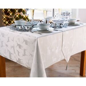 Kitchenwise Large Stag 70\" X 108\" Oblong Jacquard Tablecloth 178cm X 275cm White Silver Kitchenwise Large Stag 70\" X 108\" Oblong Jacquard Tablecloth 178cm X 275cm White Silver