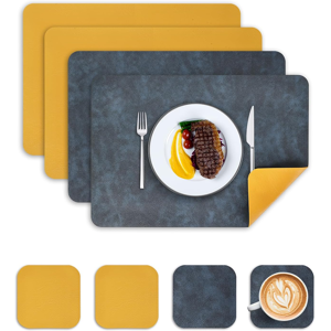 Does Not Apply Placemats And Coasters Set Of 4, Pu Leather Heat-Resistant Table Mats Dual-Sided Does Not Apply Placemats And Coasters Set Of 4, Pu Leather Heat-Resistant Table Mats Dual-Sided