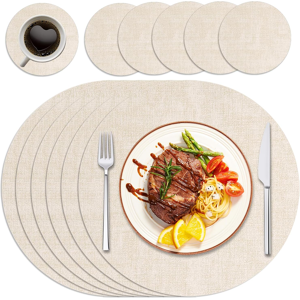 Does Not Apply Round Placemats And Coaster Sets 6, Christmas Table Mats Pu Leather Heat-Resista Does Not Apply Round Placemats And Coaster Sets 6, Christmas Table Mats Pu Leather Heat-Resista