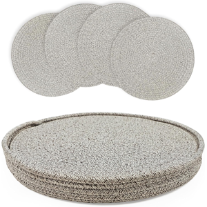 Does Not Apply Cotton Braided Placemat Set Of 4 Light Grey Round Place Mats With Holder Heat Re Does Not Apply Cotton Braided Placemat Set Of 4 Light Grey Round Place Mats With Holder Heat Re