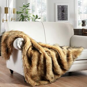 Horimote Home Luxury Plush Faux Fur Throw Blanket In Golden Yellow With Black Tips - Super Wa Horimote Home Luxury Plush Faux Fur Throw Blanket In Golden Yellow With Black Tips - Super Wa