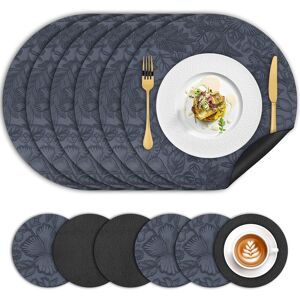 Iagoryue Table Mats Set Of 6, Round Leather Floral Placemats And Coasters Heat-Resista... Iagoryue Table Mats Set Of 6, Round Leather Floral Placemats And Coasters Heat-Resista...