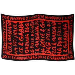 Dolce & Gabbana Black Red Logo Print Cotton Beach Towel Dolce & Gabbana Black Red Logo Print Cotton Beach Towel