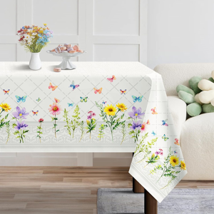 Does Not Apply Spring Summer Tablecloth, Retangle Vintage Butterfly Wildflower Tablecloth Water Does Not Apply Spring Summer Tablecloth, Retangle Vintage Butterfly Wildflower Tablecloth Water