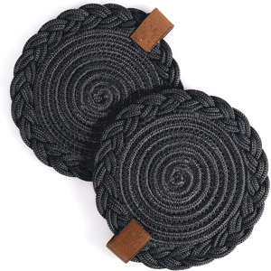 Does Not Apply Set Of 2 Woven Cotton Round Coasters,15cm, Christmas Placemat, Washable Black Ta Does Not Apply Set Of 2 Woven Cotton Round Coasters,15cm, Christmas Placemat, Washable Black Ta