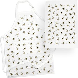Purely Home Scattered Bees Tea Towel & Apron Set - Bumblebees Kitchen Linens Gifts Purely Home Scattered Bees Tea Towel & Apron Set - Bumblebees Kitchen Linens Gifts