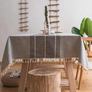 Mokani Middle Embroidery Table Cloth Washable Cotton Linen Tassel Tablecloth, R Mokani Middle Embroidery Table Cloth Washable Cotton Linen Tassel Tablecloth, R
