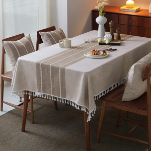 Branded Middle Embroidery Table Cloth Washable Cotton Linen Tassel Tablecloth, Rectangle Branded Middle Embroidery Table Cloth Washable Cotton Linen Tassel Tablecloth, Rectangle