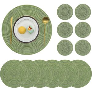 pauwer Pauwer Round Placemats And Coasters Set Of 6, Green Non Slip Washbale Table Mat pauwer Pauwer Round Placemats And Coasters Set Of 6, Green Non Slip Washbale Table Mat