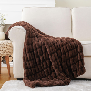 Branded Double Side Faux Rabbit Fur Throw Blanket 127x152cm, Luxury Plush Chocolate Brow Branded Double Side Faux Rabbit Fur Throw Blanket 127x152cm, Luxury Plush Chocolate Brow