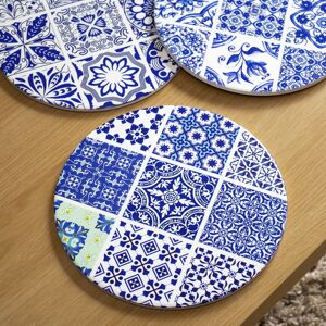 Darthome Set Of 6 Blue White Mediterranean Tile Placemats Round Ceramic Cork Table Mats Darthome Set Of 6 Blue White Mediterranean Tile Placemats Round Ceramic Cork Table Mats