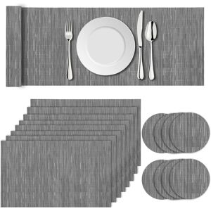 Azkeegrey 17pcs Light Grey Placemats Table Mats Set, 8 Placemats, 8 Coasters,1 Long Table Azkeegrey 17pcs Light Grey Placemats Table Mats Set, 8 Placemats, 8 Coasters,1 Long Table