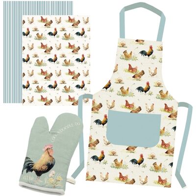 Eddingtons Pecking Order - Apron, Tea Towels & Single Glove Set Eddingtons Pecking Order - Apron, Tea Towels & Single Glove Set