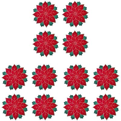 12x Holiday Christmas Embroidered Placemats Applique Poinsettia Placemats9003 12x Holiday Christmas Embroidered Placemats Applique Poinsettia Placemats9003