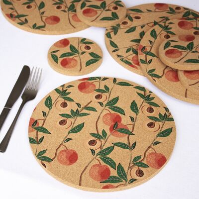 Darthome Set Of 4 Peach Tree Cork Placemats & Coasters Round Botanical Dining Table Mats Darthome Set Of 4 Peach Tree Cork Placemats & Coasters Round Botanical Dining Table Mats