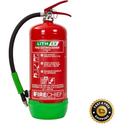 Firechief Lithex Fire Extinguisher 6ltr Litre Lithium Battery, Hot Works Safe Firechief Lithex Fire Extinguisher 6ltr Litre Lithium Battery, Hot Works Safe