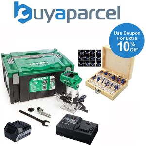Hikoki 18v 1/4in Cordless Router Trimmer 1 X 5.0ah Li-Ion + Bit Set M1808dajpz Hikoki 18v 1/4in Cordless Router Trimmer 1 X 5.0ah Li-Ion + Bit Set M1808dajpz