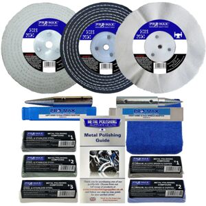 Pro-Max Professional Quality Tools Bench Grinder Aluminium Alloy Brass Steel Metal Polishing Kit 6" X 1/2" 11pc Pro-Max Professional Quality Tools Bench Grinder Aluminium Alloy Brass Steel Metal Polishing Kit 6" X 1/2" 11pc